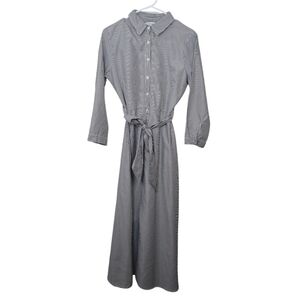 Purple Snow Black White Striped Button Up Midi Casual Shirt Dress Size Small
